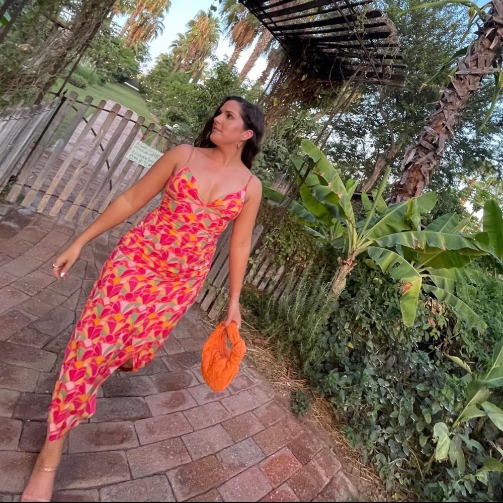 Zara Pink Floral Midi Dress size Small